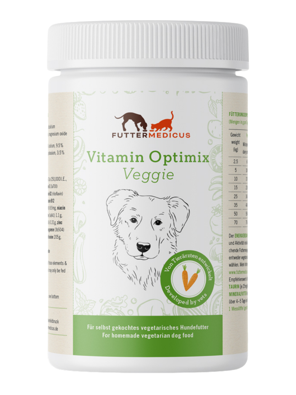 Futtermedicus | Vitamin Optimix Veggie 500 g I Futterzusatz für selbstgemachtes veganes und vegetarisches Hundefutter