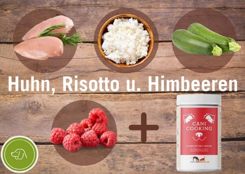 Huhn, Risotto, Zucchini, Himbeeren und Vitamin Optimix Cani Cooking