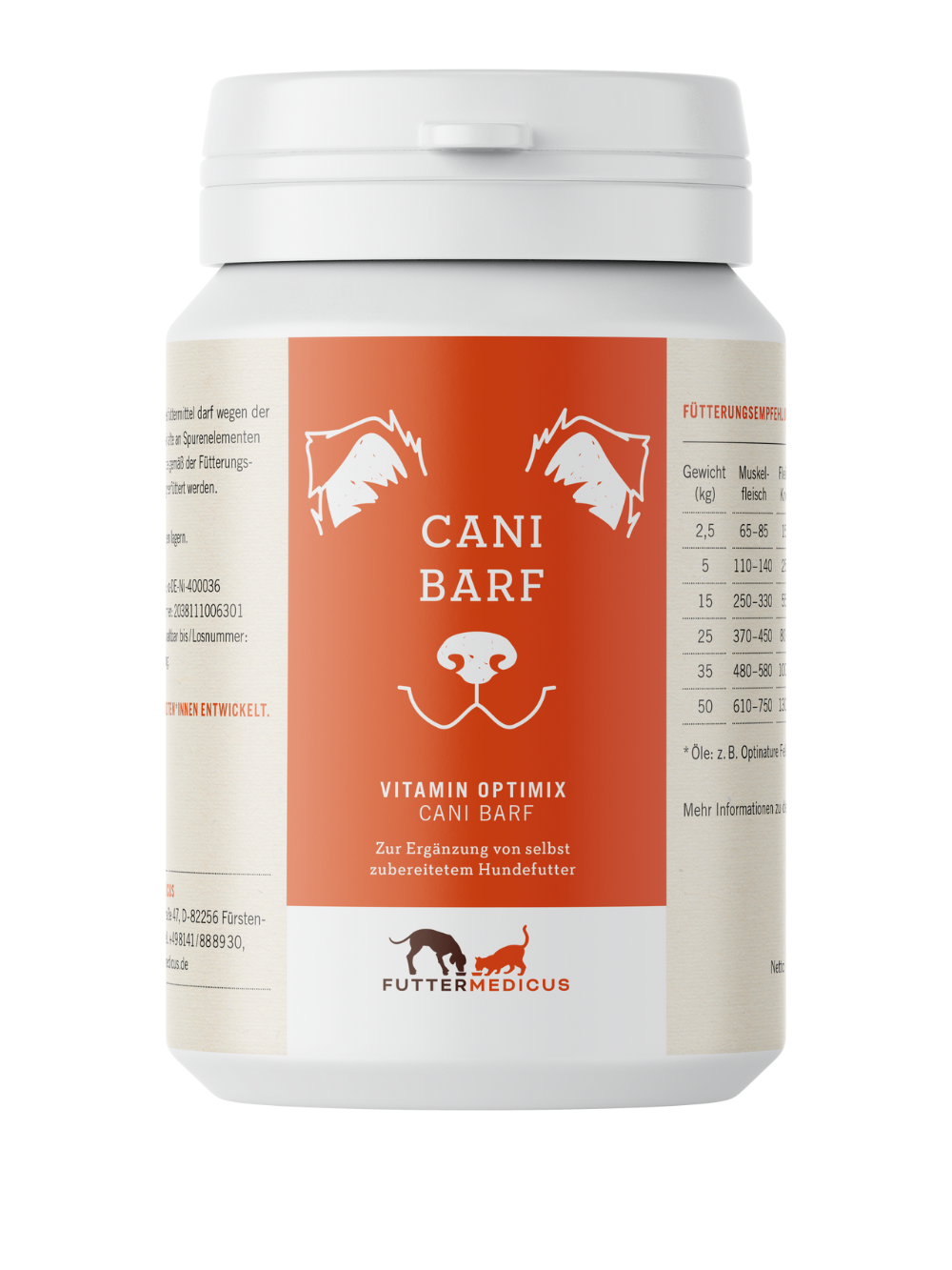 Futtermedicus | Vitamin Optimix Cani Barf 180g I Futterzusatz für BARF Rationen ohne Innereien 